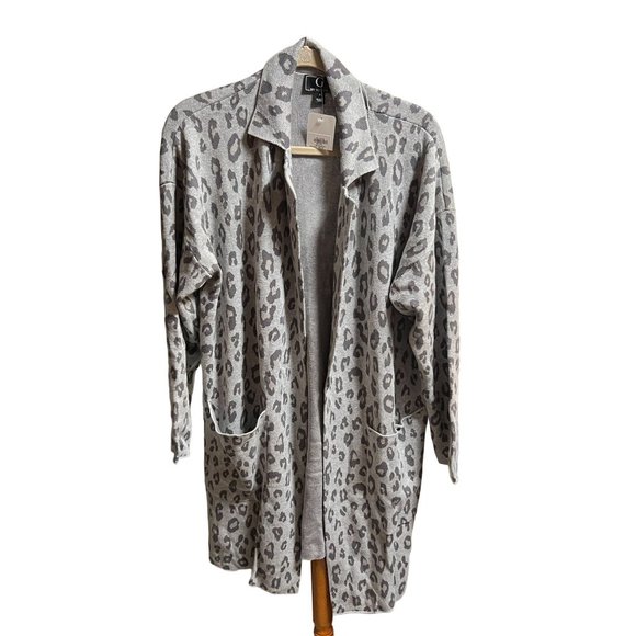 G by Giuliana Jacquard Sweater Knit Duster Cardigan Gray Leopard Size 1X NWOT - Picture 5 of 8